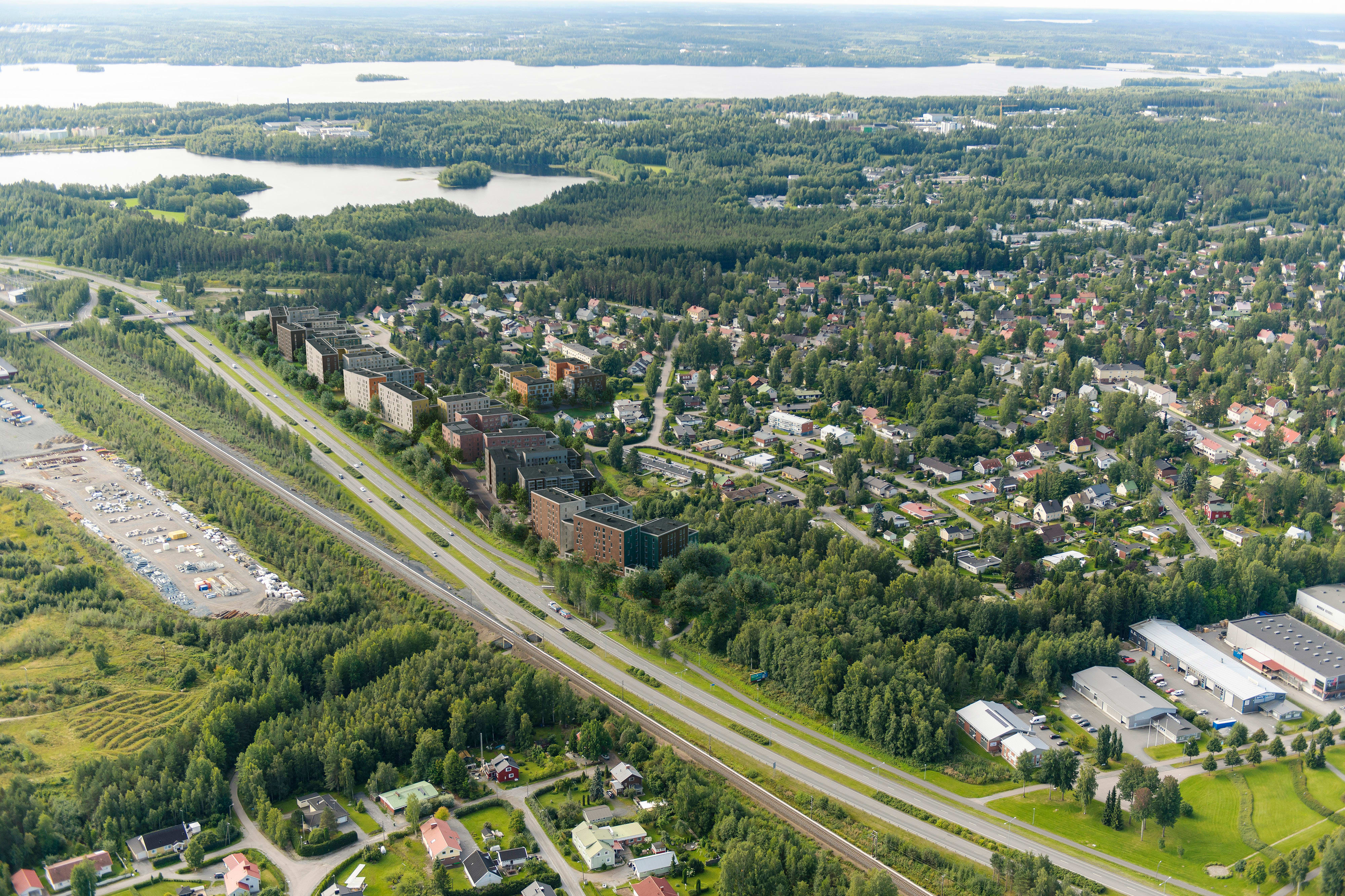 Taiteilija julkisivu aluevisualisointi kaukaa