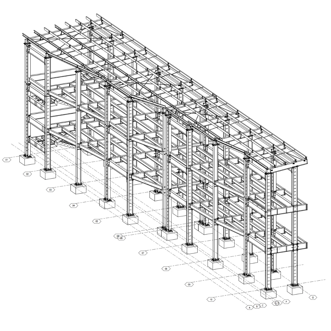 Multi-storey Steel Frame: isometric 3D drawing 1