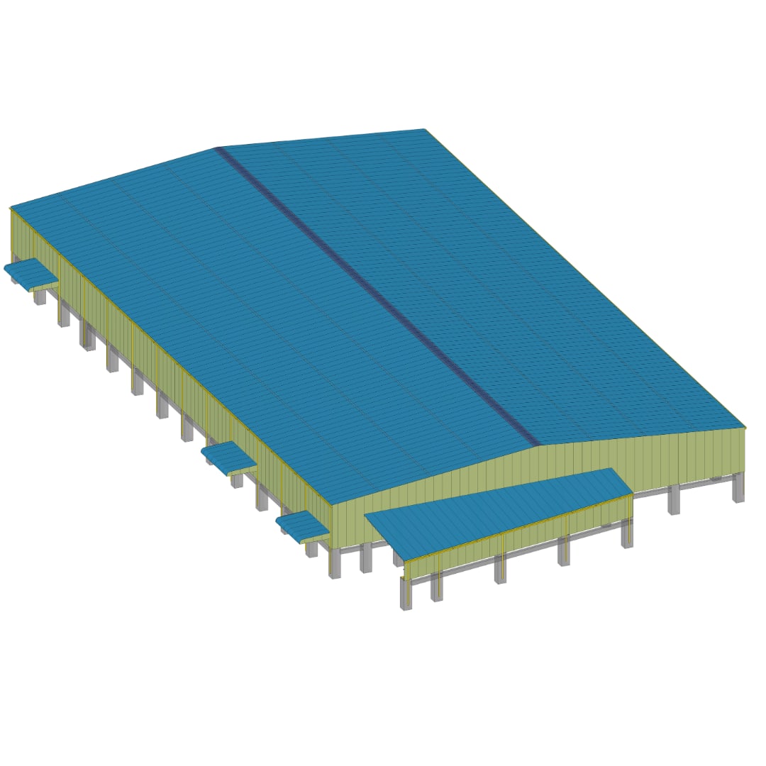 Industrial Portal-frame Building: Tekla model view 2