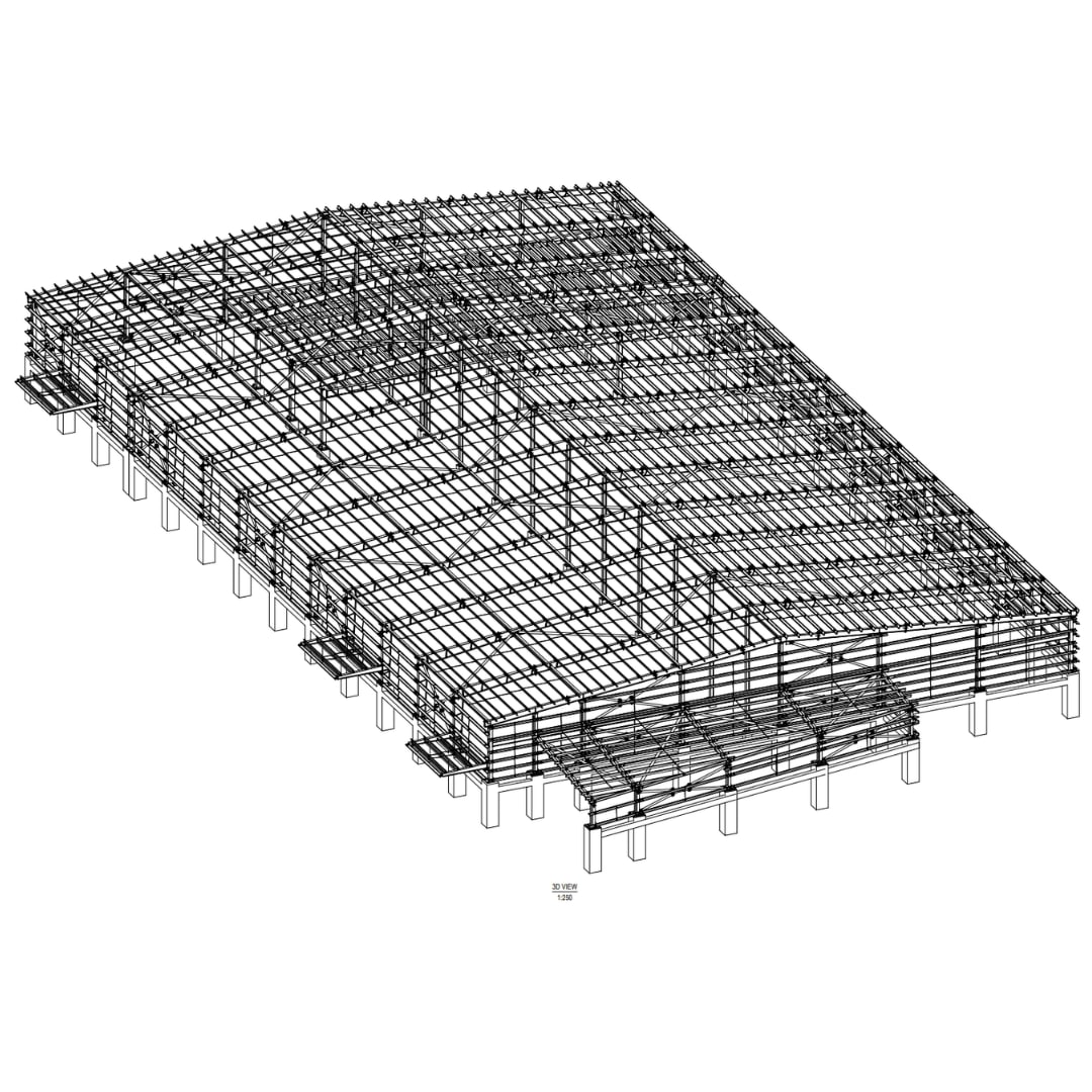 Industrial Portal-frame Building: isometric 3D drawing 1