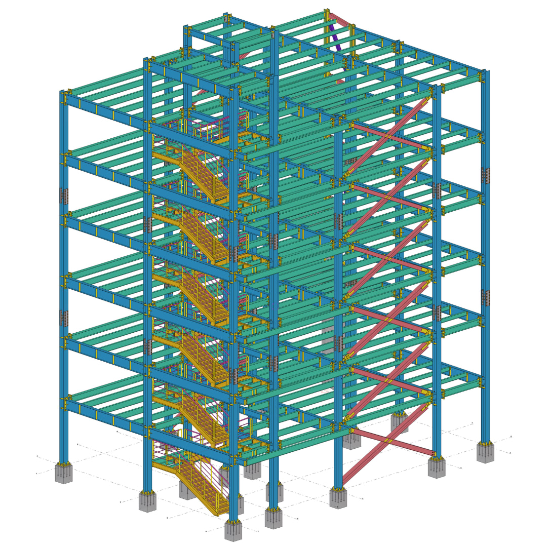 Braced Multi-storey Steel Building: Tekla model view 3