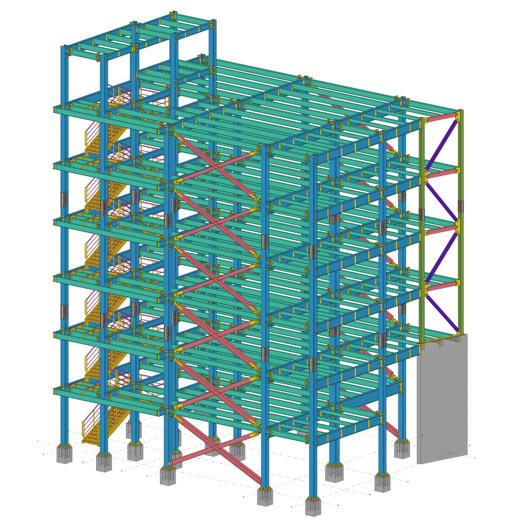 Braced Multi-storey Steel Building overall structural model view