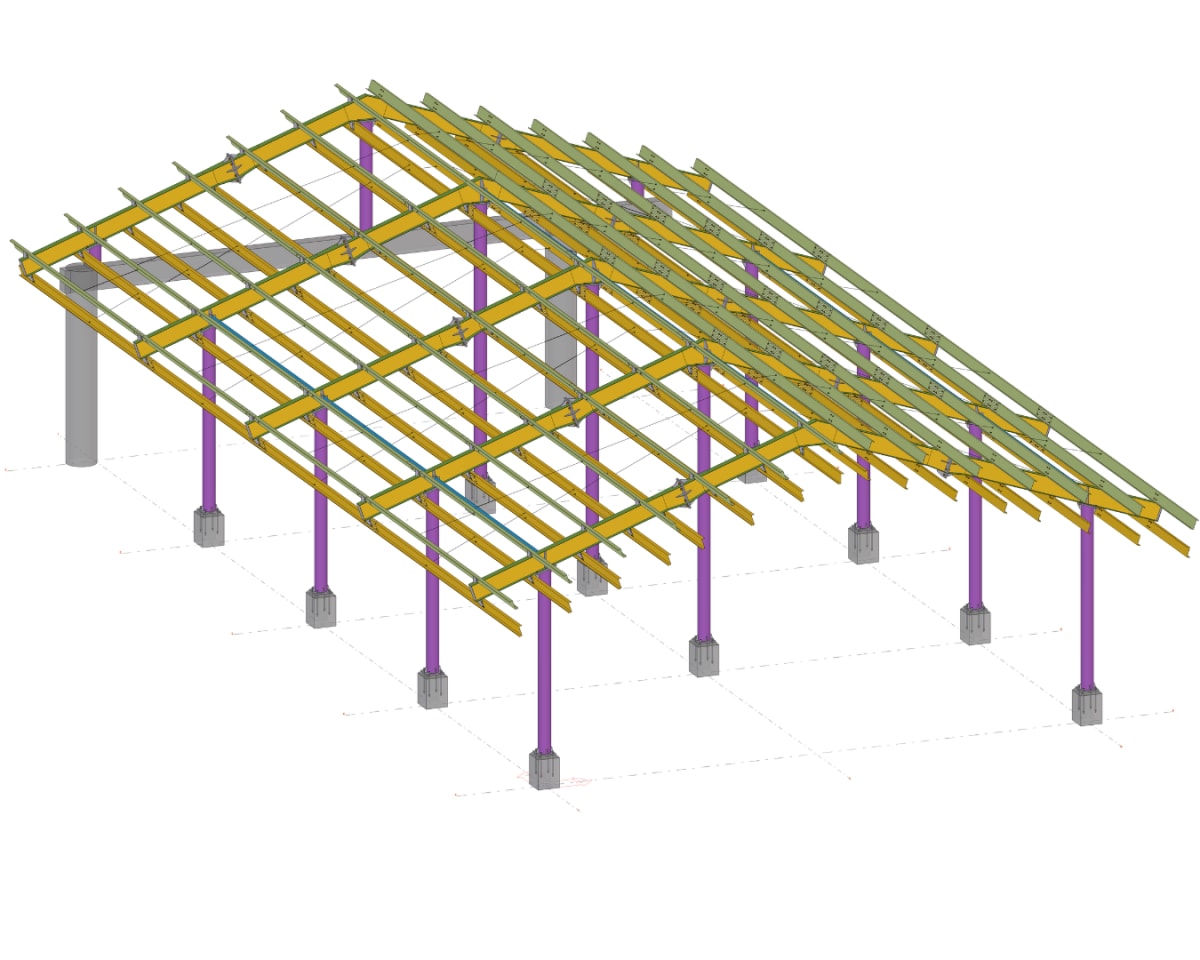 Poolside Restaurant Shed — overall Tekla model showing peb commercial building