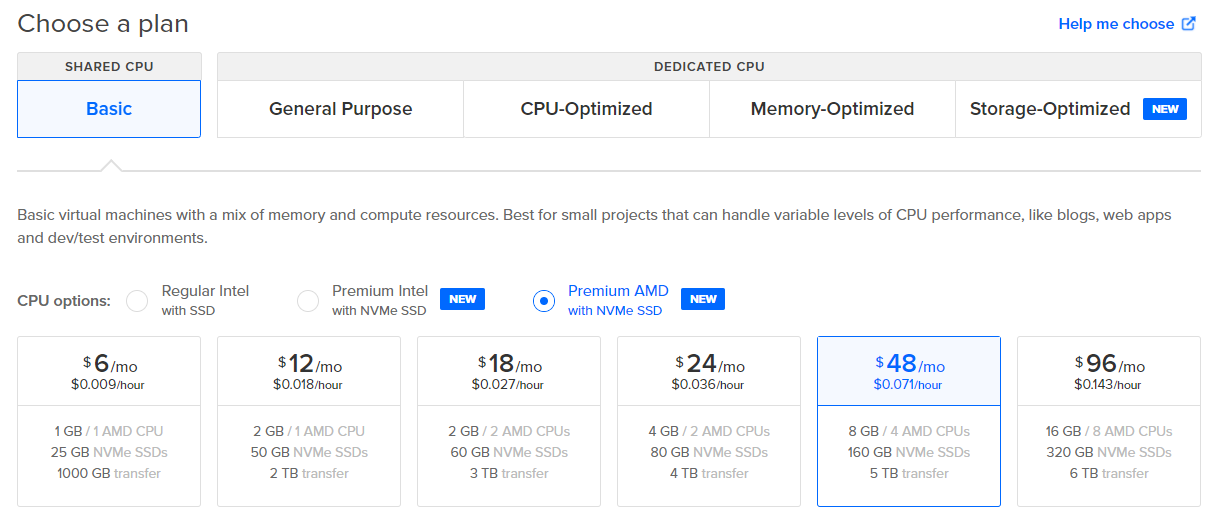 Digitalocean Plans