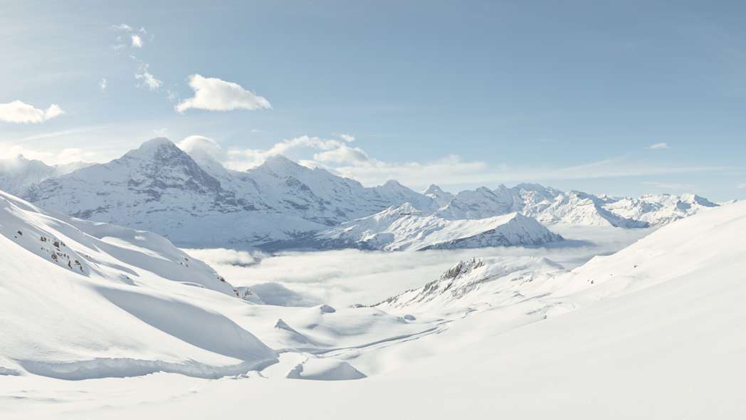 Bussalp Schlitteln Big Pintenfritz Panorama Eiger Jungfrau