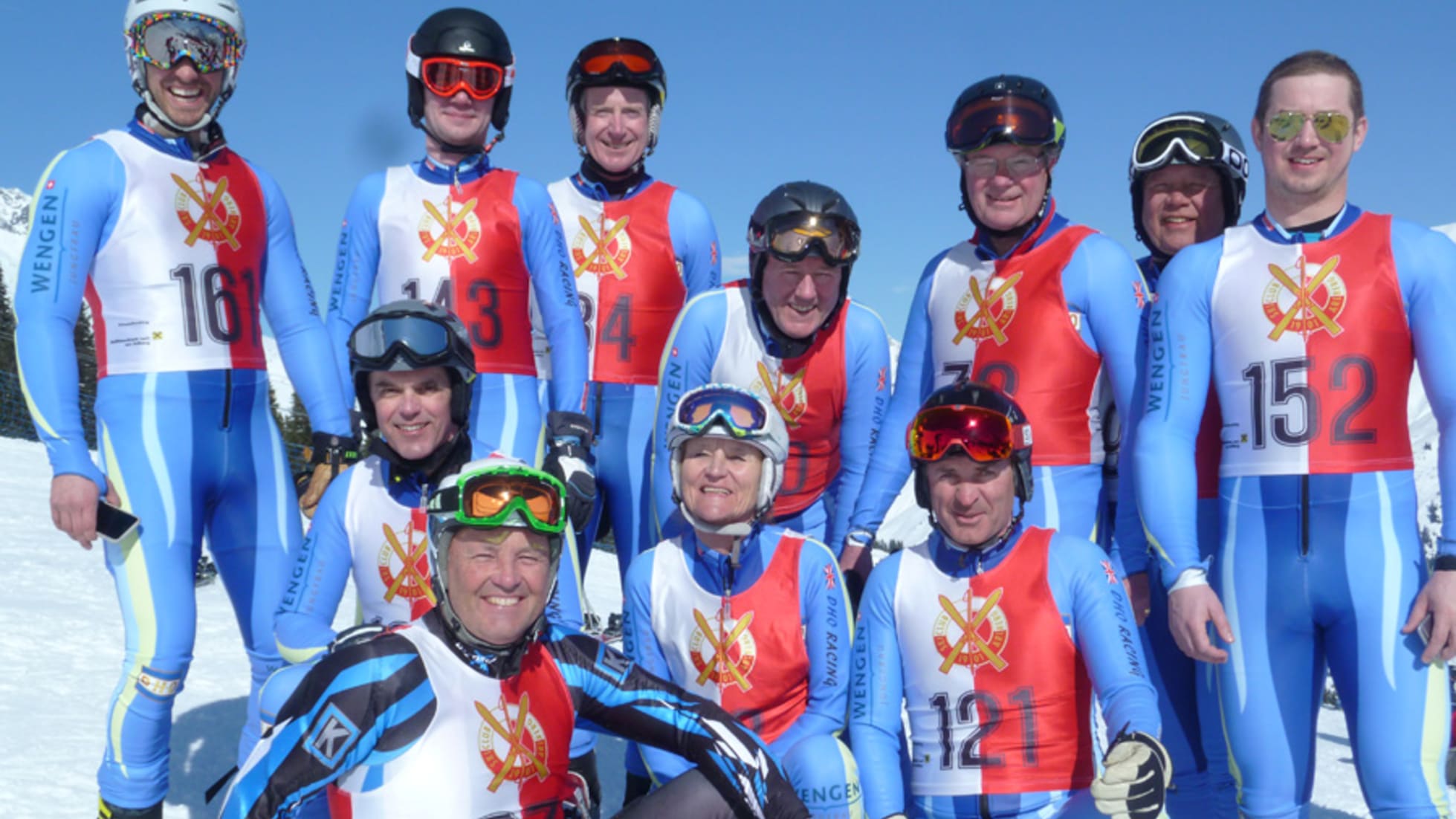 133 The whole DHO race team in Lech with Cleeves Palmer Chairman of Kandhar in the front