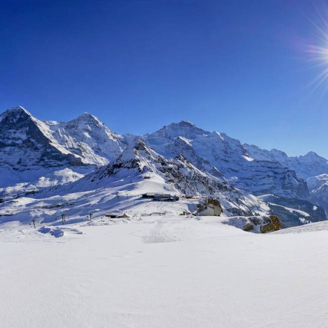 Maennlichen mit Blick auf Eiger Moench und Jungfrau