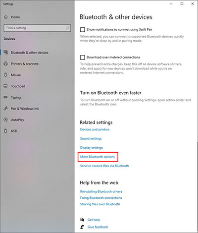 Related Bluetooth options.