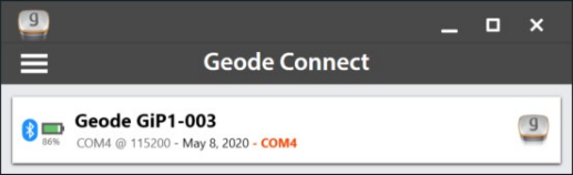 Geode Connect home screen with Geode device displayed.