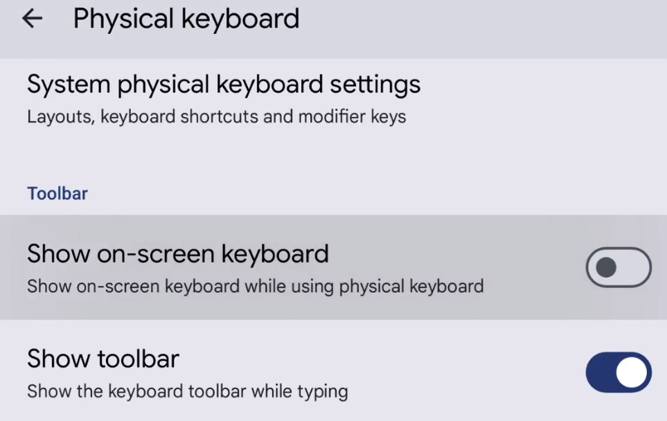 Turn off show on-screen keyboard