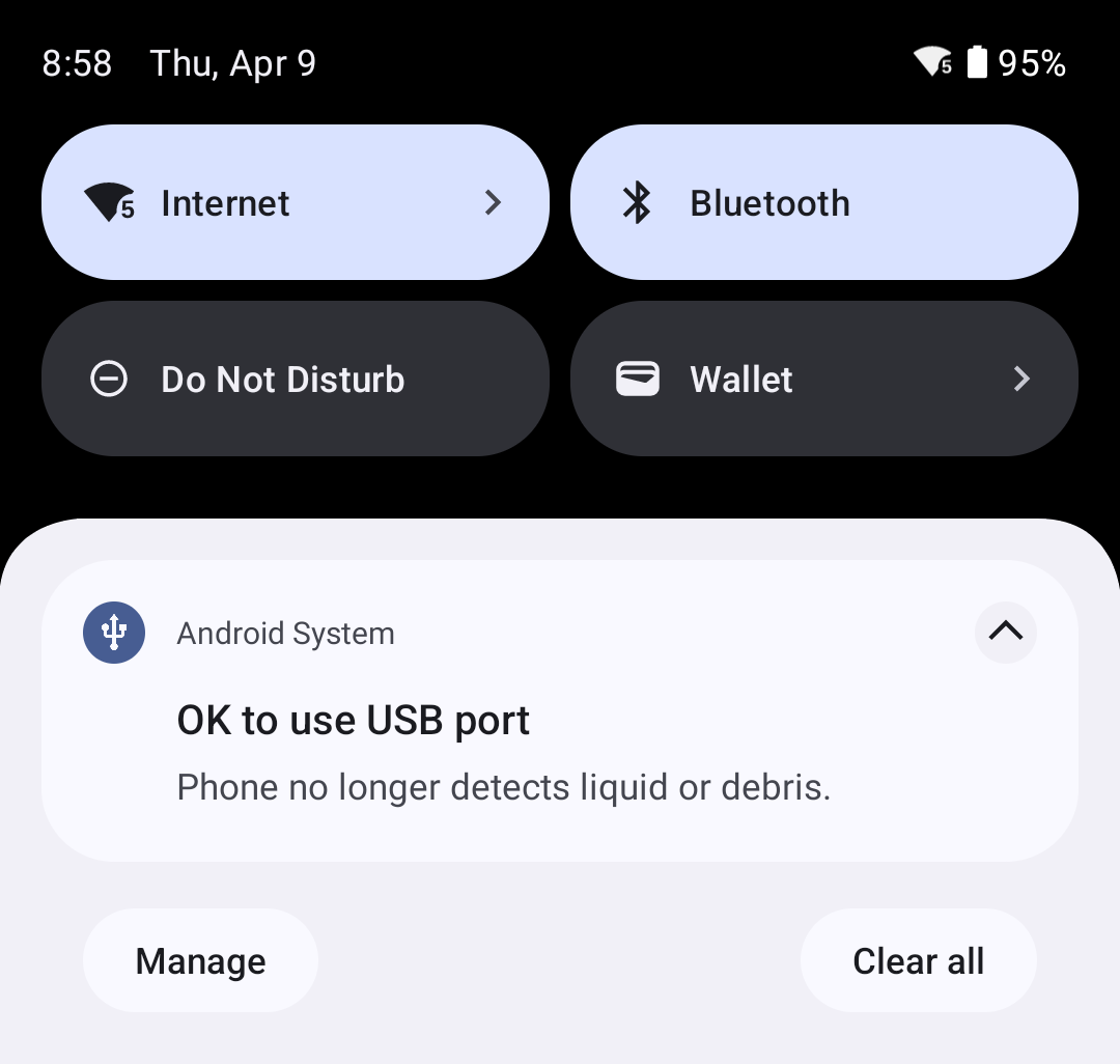 Android System Notification Ok to use USB port