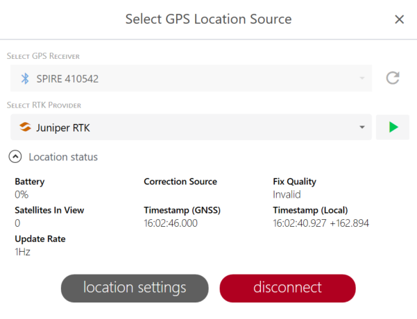 GPS Settings dialog