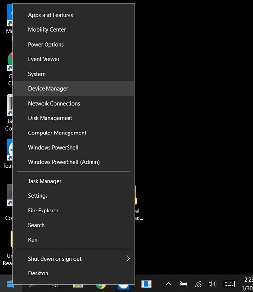 Device Manager menu