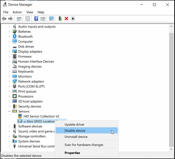 Device Manager uBlox Sensor