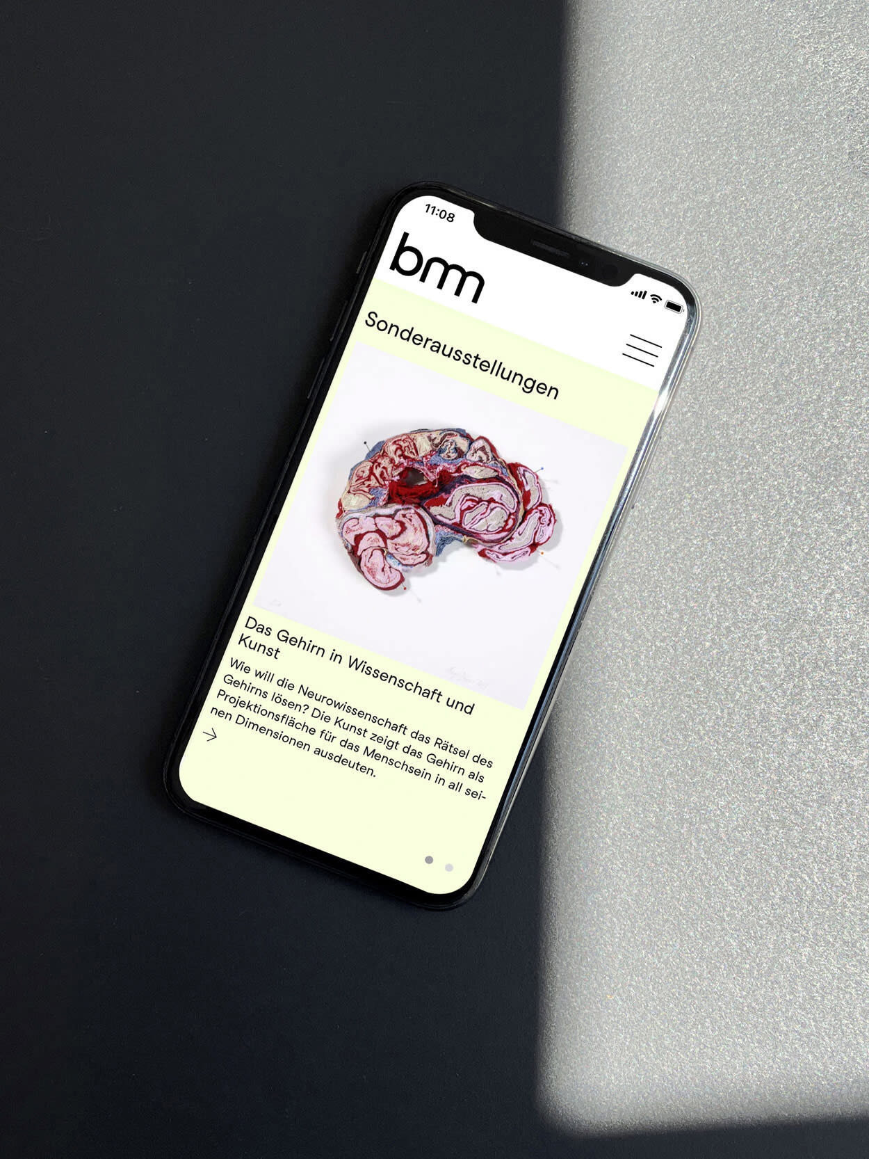 Mobile screen design of the website