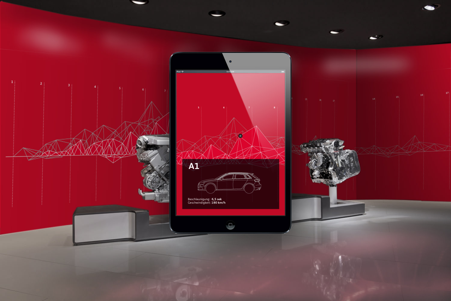 iPad mockup with data about the Audi A1