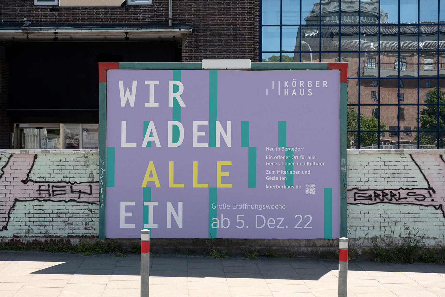 Billboard with poster for the opening of the KörberHaus