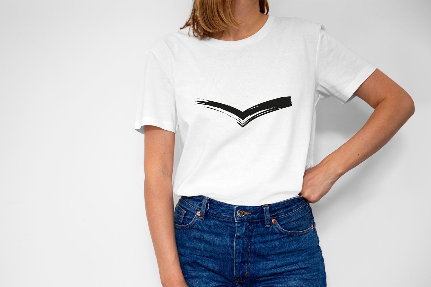 Woman wearing t shirt with logo