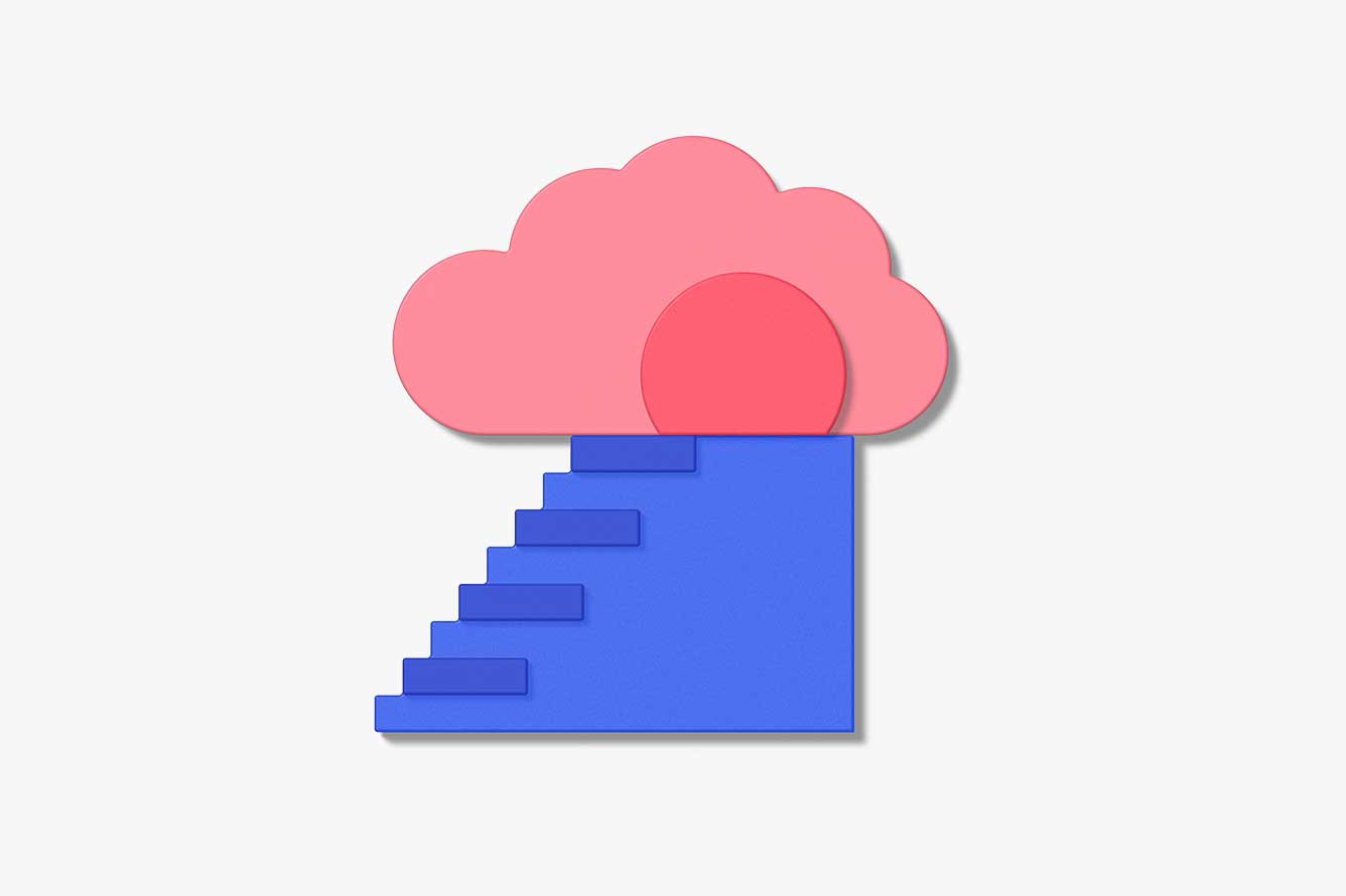 Icon: Blaue Treppe führt zu einer Wolke und Sonne.