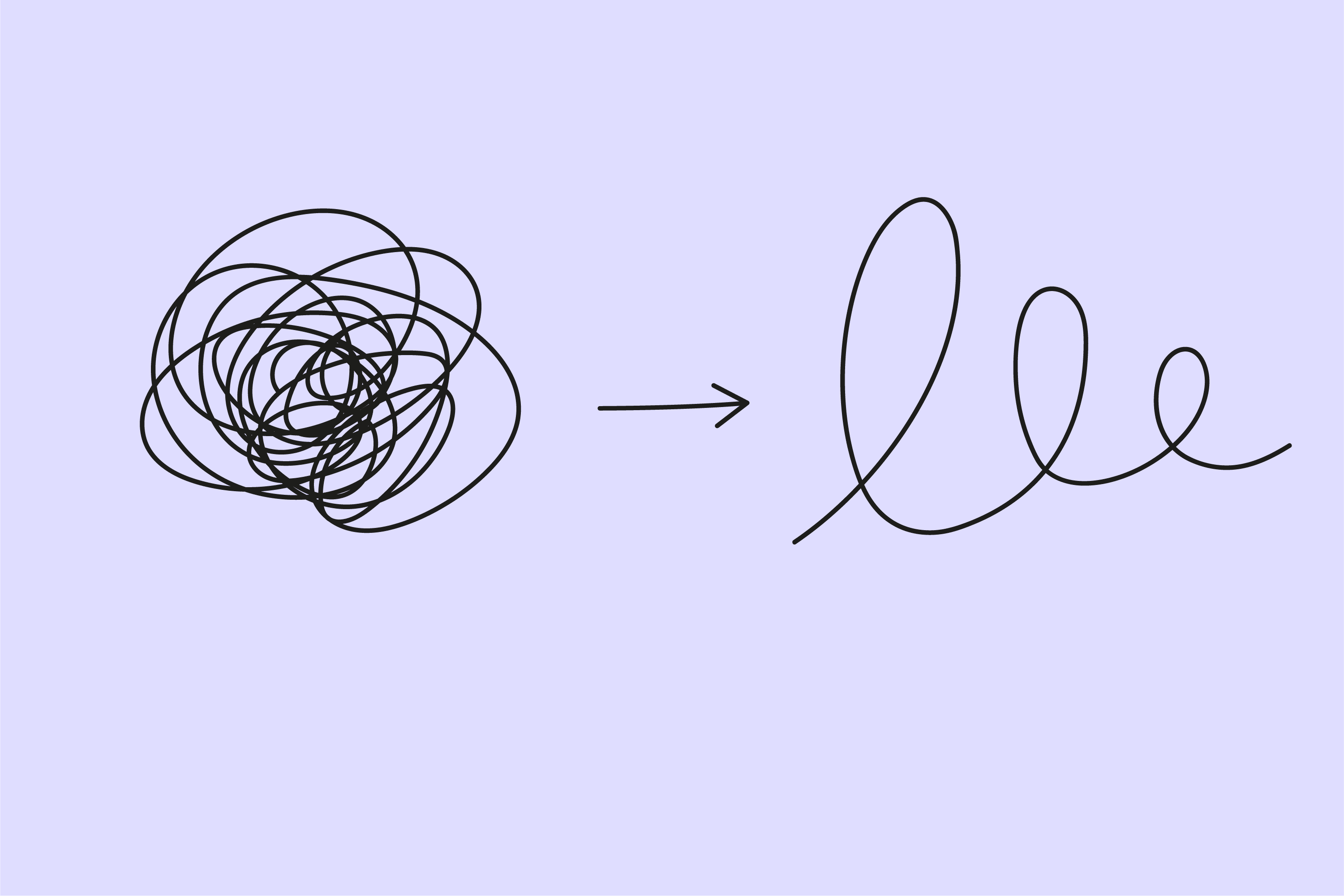 Eine Strich-Grafik, die ein verworrenes Knäul und daneben einen sauberen Looping zeigt.