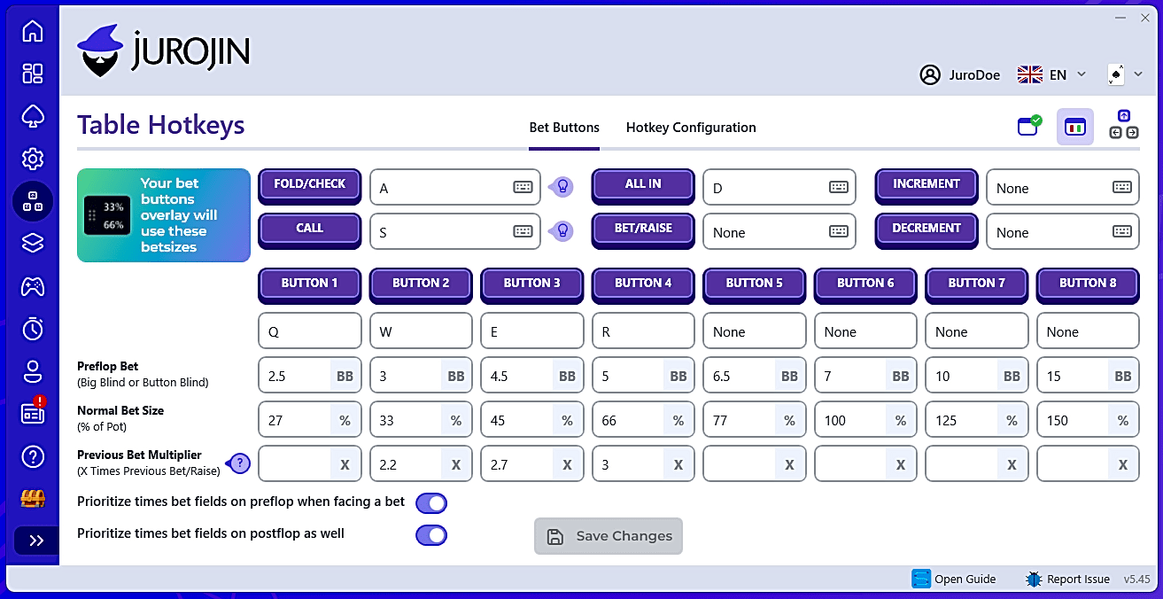 Custom betsizes overlay from JurojinPoker