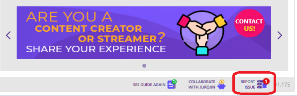 Footer Button to Report an issue on Jurojin application