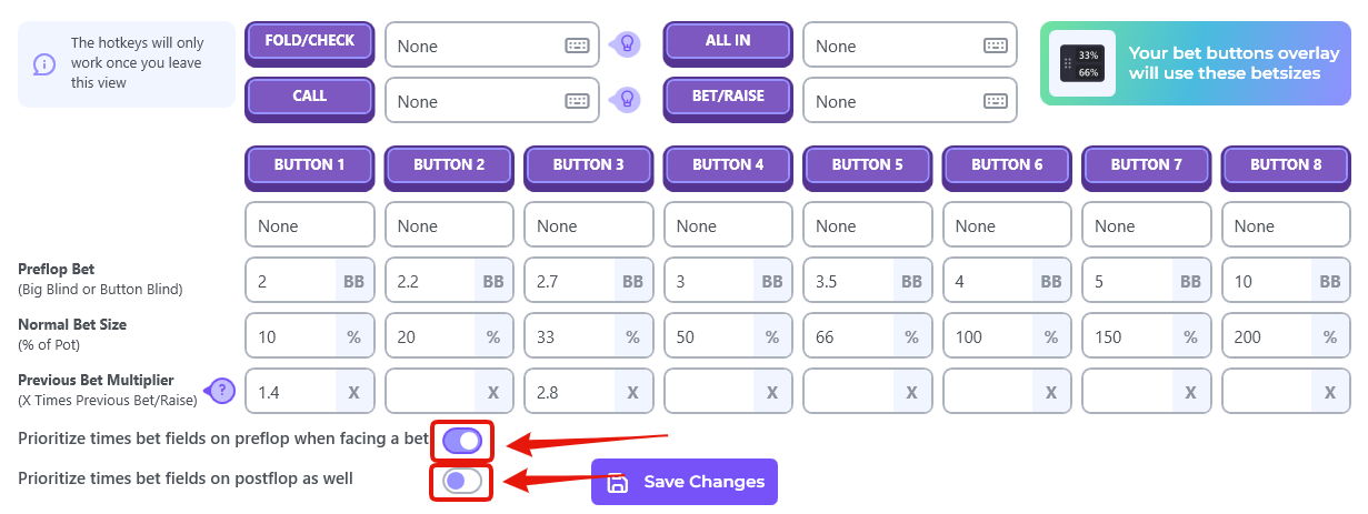 Setting the times hotkeys for preflop/postflop