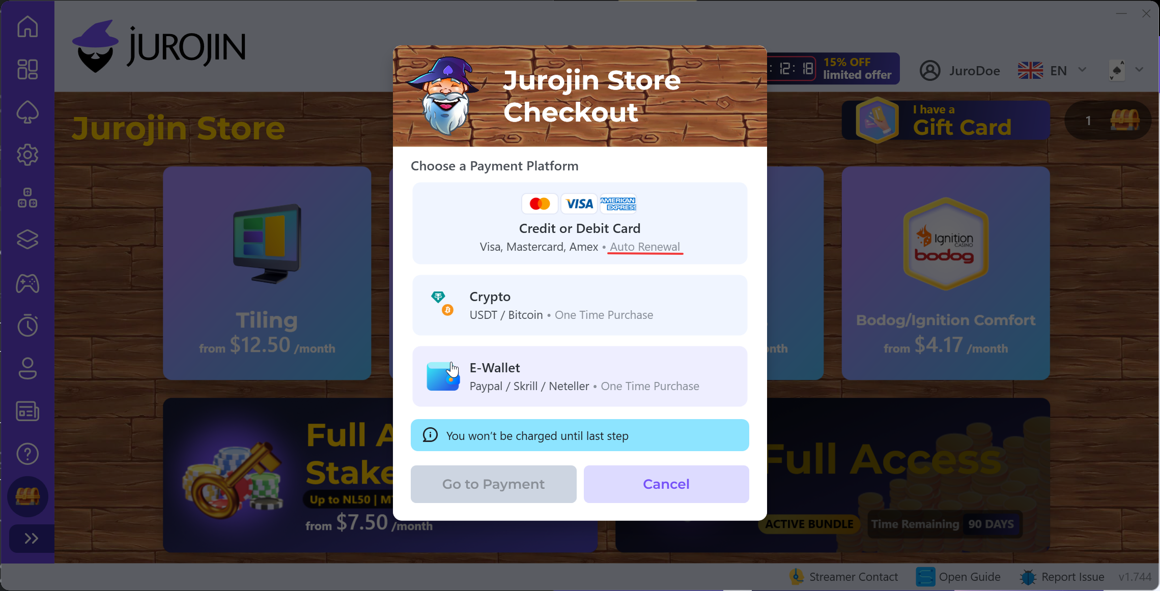Jurojin Poker payment gateways: Stripe, Verifone and Crypto