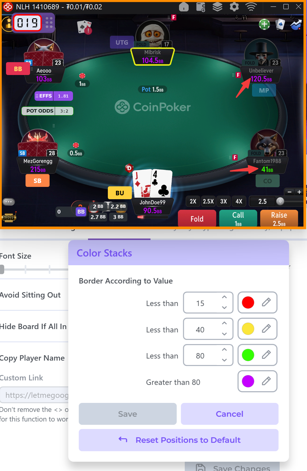Visual Display of Players Stacks Colored by Jurojin Feature