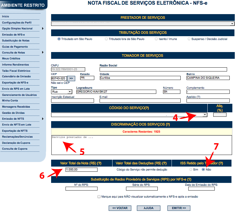 Passos 7, 8, 9, 10, 11, 12 e 13 de como emitir nota fiscal paulistana no simples nacional