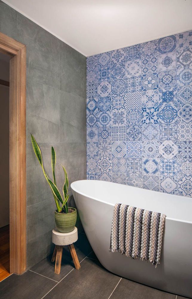 Modern, moody family bathroom