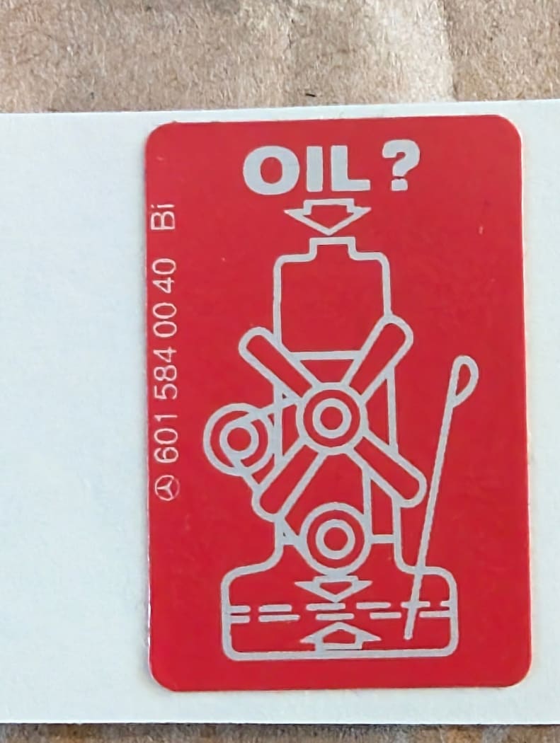 Check Oil Decal - Goes inside fuel filler flap — A 601 584 00 40 — photo 1 of 3