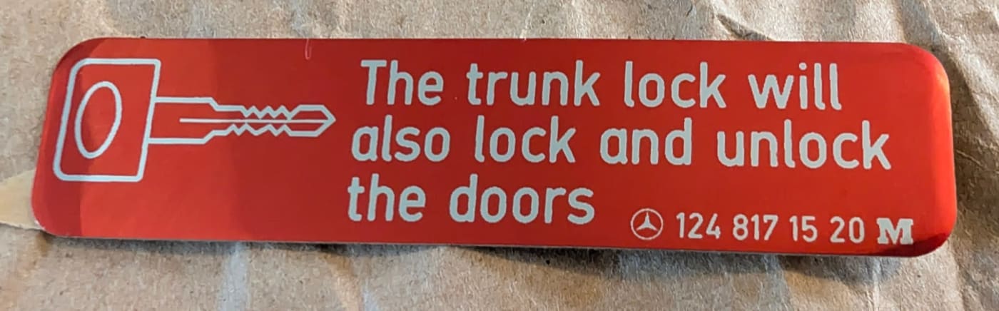 Boot Lock / Trunk Lock Decal — A 124 817 15 20 — photo 1 of 2