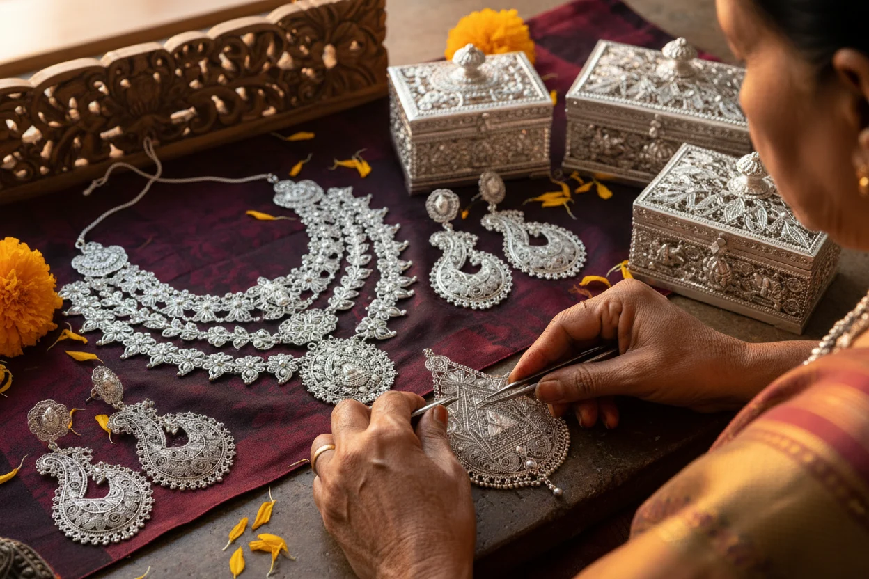 Karimnagar Silver Filigree Jewelry — traditional jewellery of Telangana