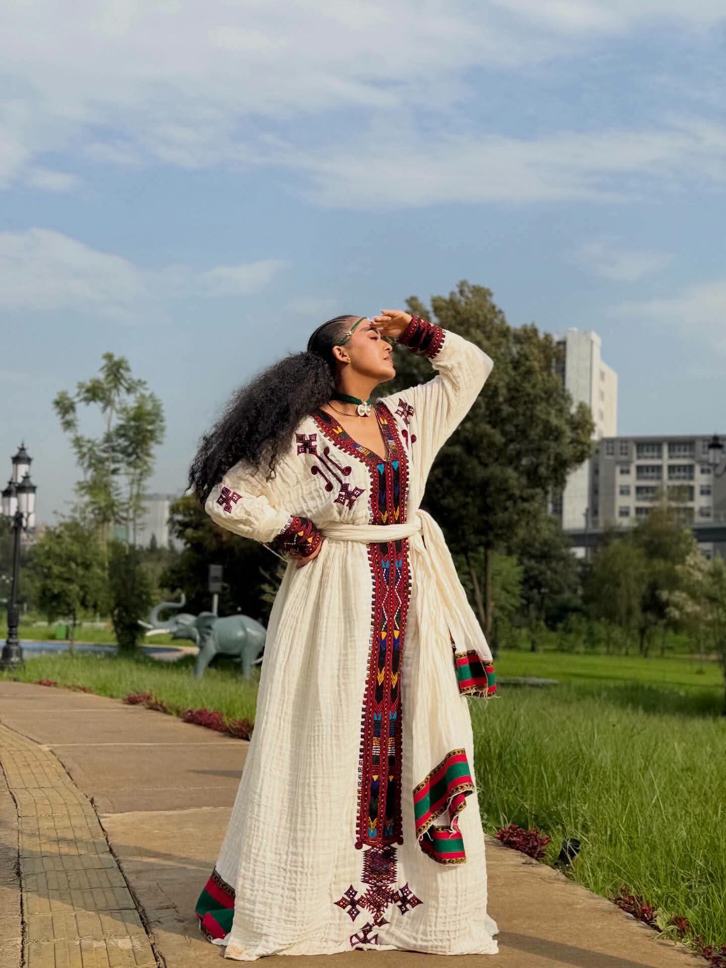 YeshiCloth, YeshiCloth Ethiopian clothing, YeshiCloth Habesha Kemis, YeshiCloth traditional Ethiopian dress, YeshiCloth Habesha fashion, YeshiCloth Ethiopian traditional clothing, YeshiCloth custom Kemis, YeshiCloth Gondar style dress (image 3)