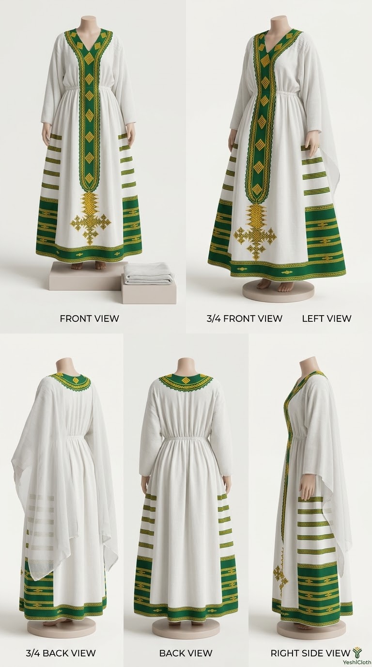 Green & Gold Ethiopian Traditional Dress
