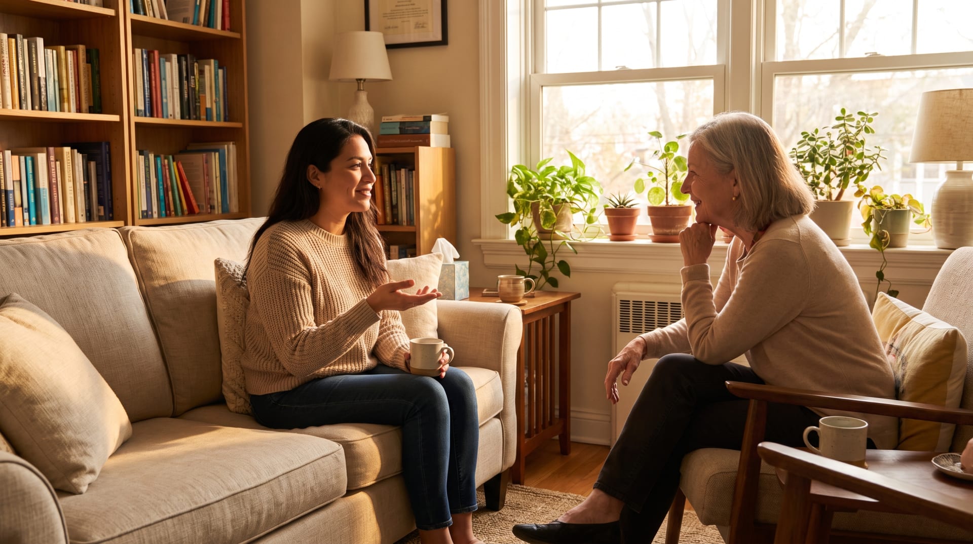 A client and therapist talking during anxiety therapy in Los Angeles.
