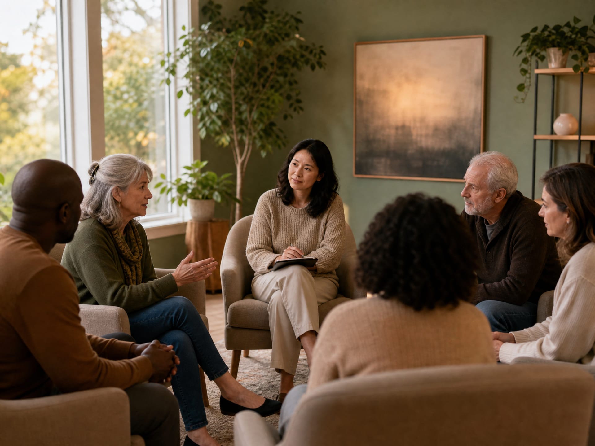 Grief support group session with licensed therapist