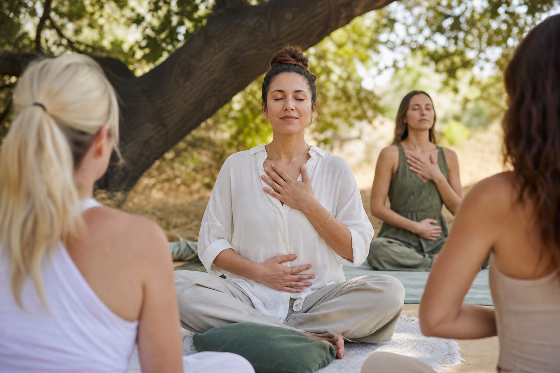 Outdoor mindfulness practice at a holistic wellness retreat.
