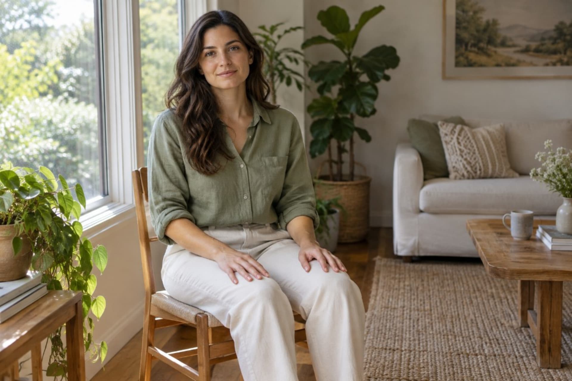 Benefits of meditation: sitting with a steady, practiced posture in a bright living room
