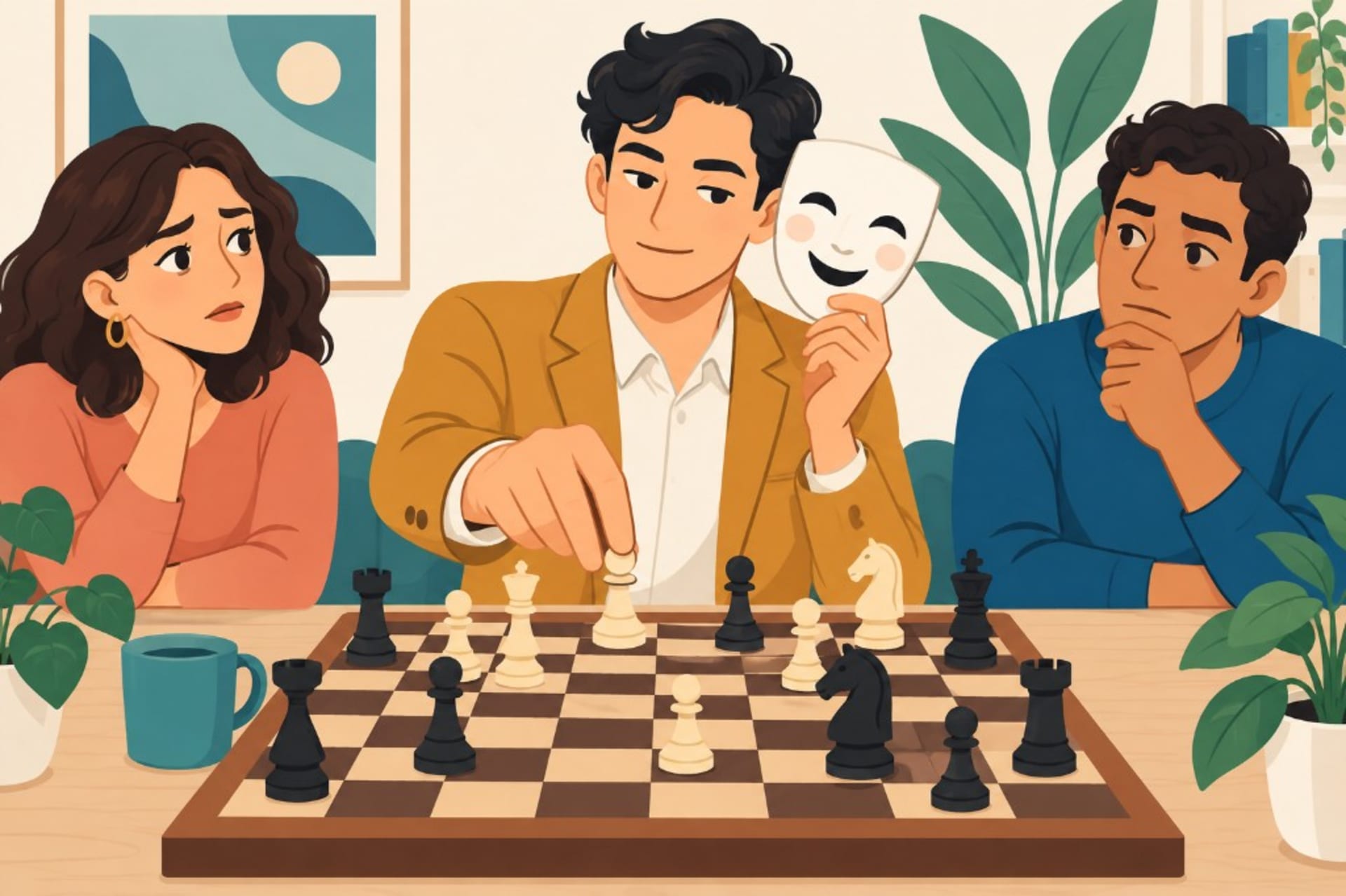 Machiavellianism: moving the pieces from behind a friendly mask while others try to read the game