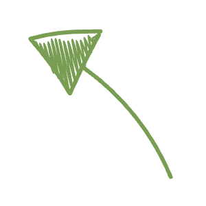 Green hand-drawn arrow pointing diagonally upward to the left with a shaded triangular head and a curved tail, symbolizing growth—perfect for visuals about emotional regulation reflection and values-based growth on a white background.