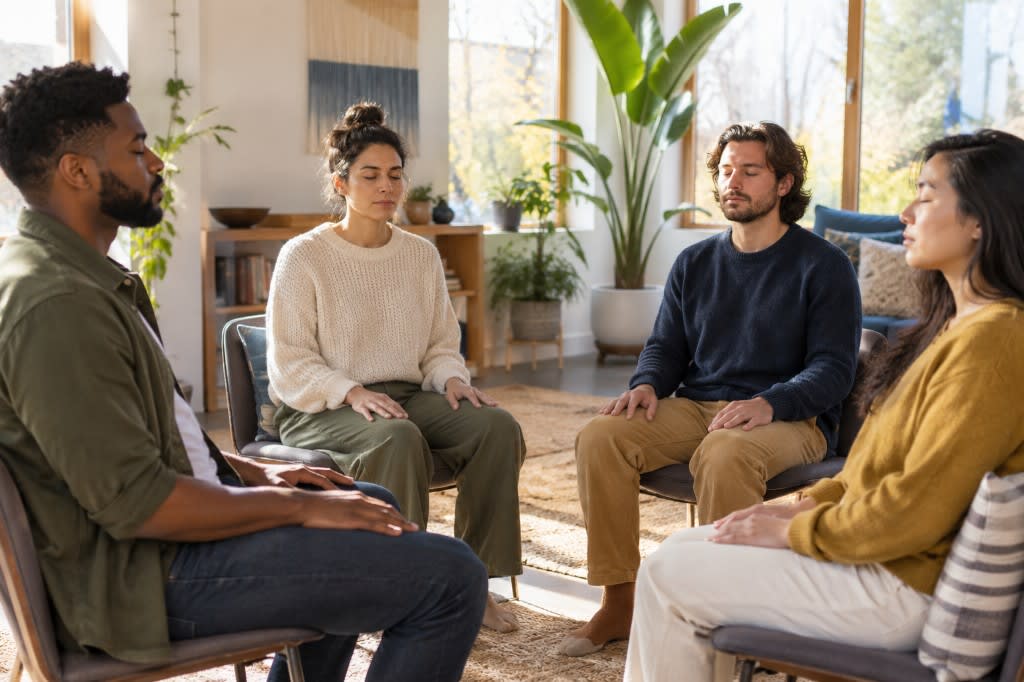 Small group practicing seated mindfulness together.