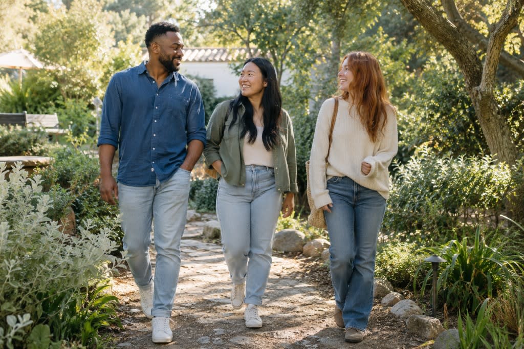 Friends incorporating walking and social connection into daily life.