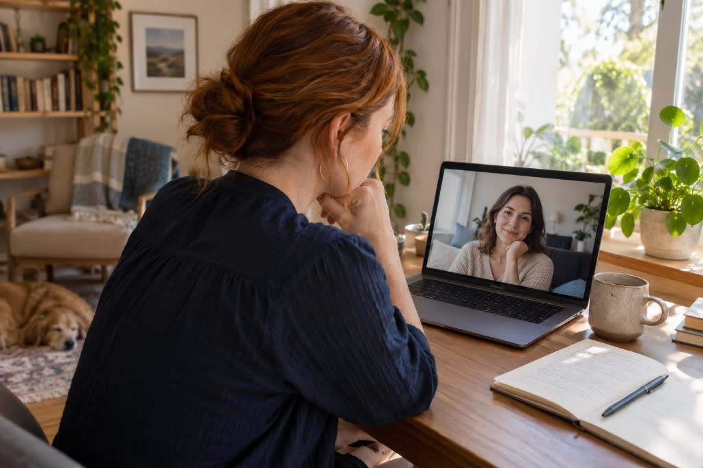 Client attending a video therapy session from home.