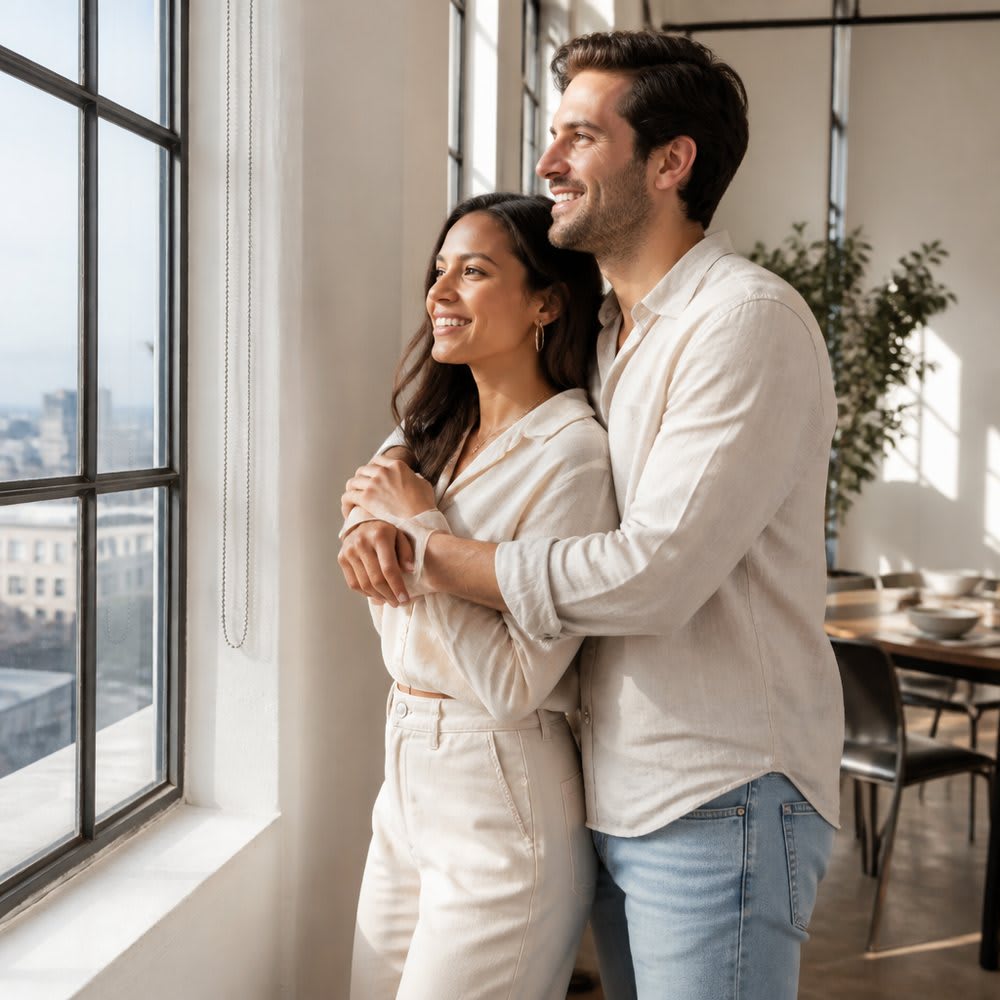 Hopeful couple ready to begin couples therapy