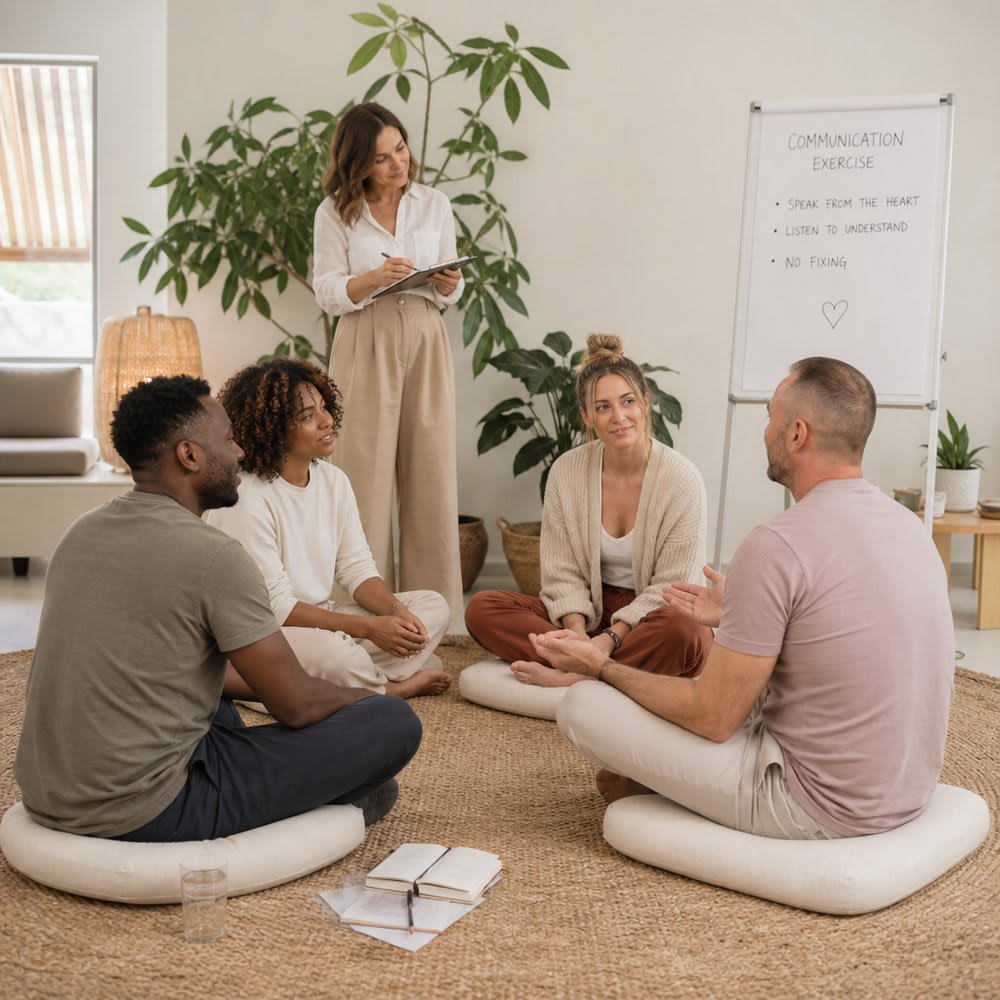 Couples participating in a relationship skills workshop