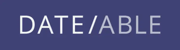 The word "DATE/ABLE" is displayed in large, light-colored capital letters on a blue background, evoking the calm atmosphere of wellness retreats near me.