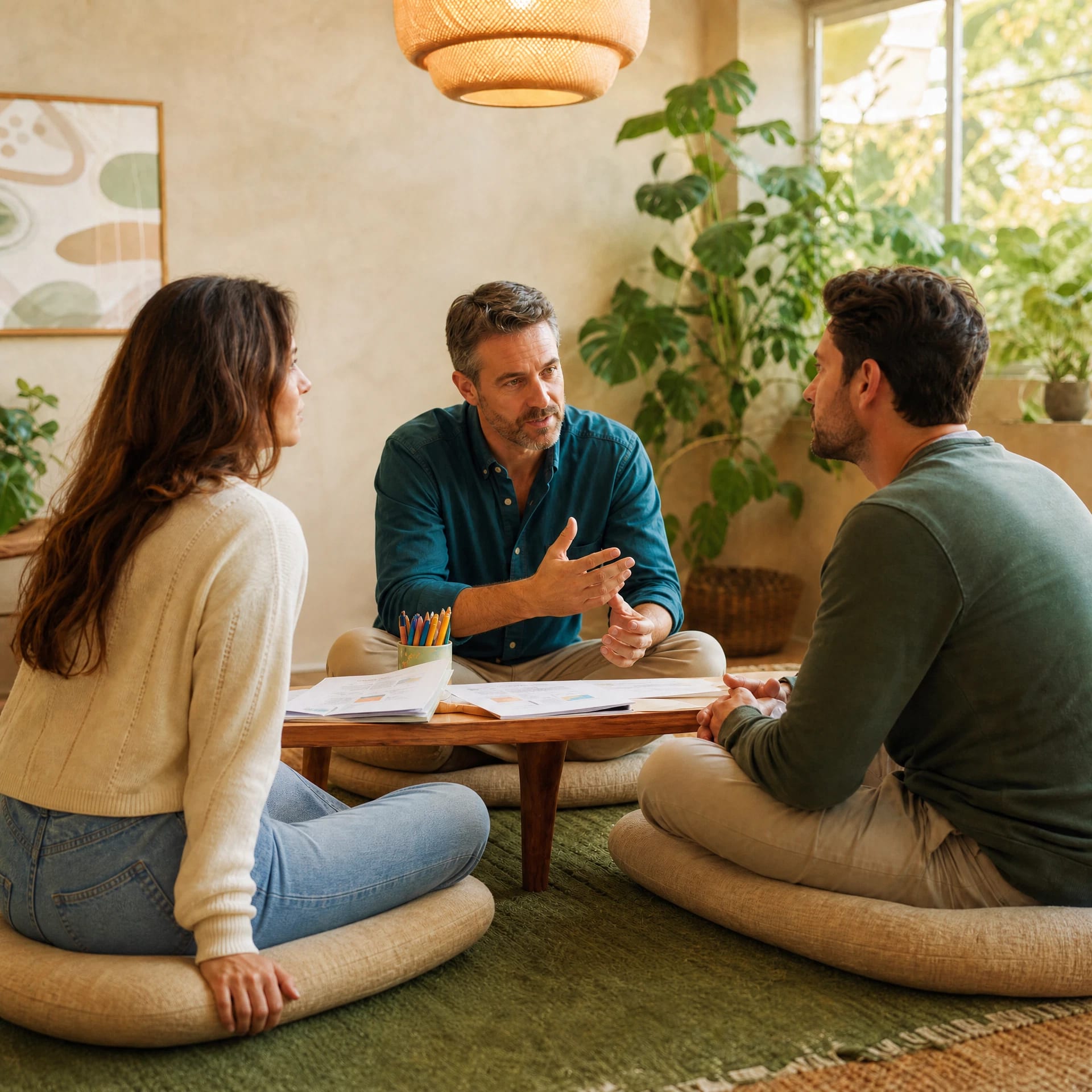 San Francisco couples therapist actively coaching partners through a structured communication exercise