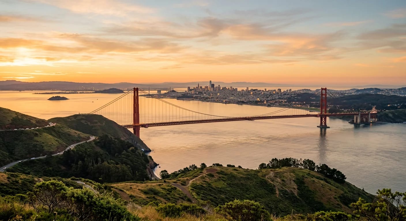 San Francisco landscape at sunset representing family peace